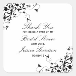 Elegante Wirbel Schwarz-Weiß-Brautparty Quadratischer Aufkleber