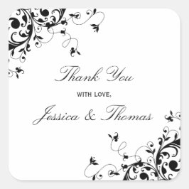 Elegante Wirbel Schwarz-Weiß-Gastgeschenk Hochzeit Quadratischer Aufkleber