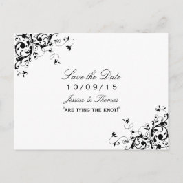 Elegante Wirbel Schwarz-Weiß-Hochzeit speichern da Ankündigungspostkarte