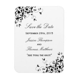Elegante Wirbel Schwarz-Weiß-Hochzeit speichern da Magnet