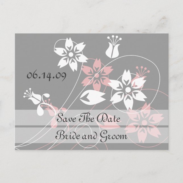 Elegante Wirbel und Blume Save the Date Postkarten (Vorderseite)
