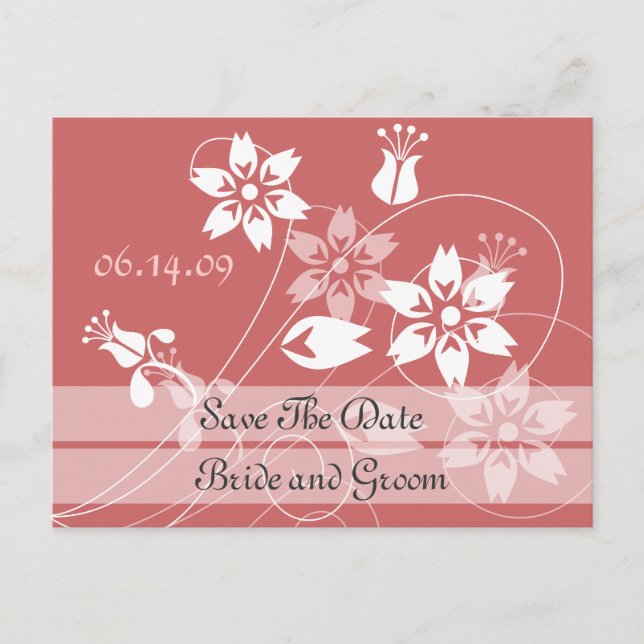 Elegante Wirbel und Blume Save the Date Postkarten (Vorderseite)