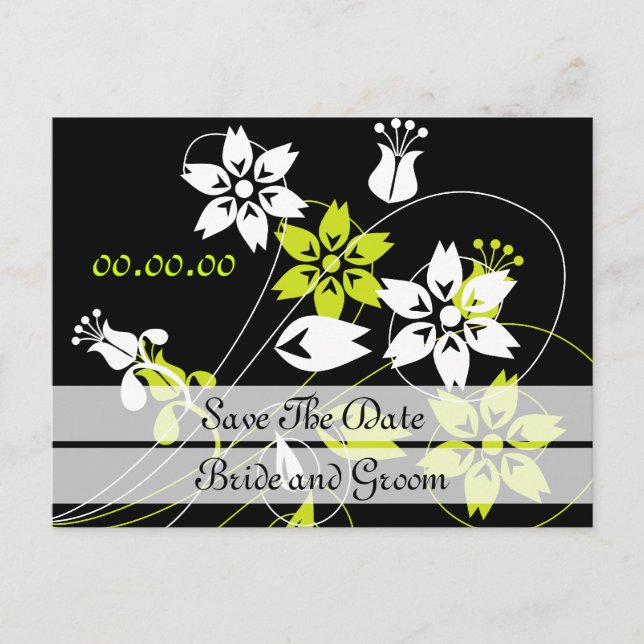 Elegante Wirbel und Blume Save the Date Postkarten (Vorderseite)