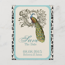 elegante Wirbel Vintage Pfauenhochzeit Ankündigungspostkarte