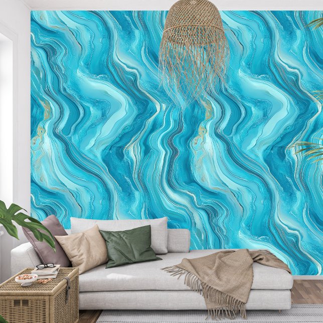 Elegante, wirbelnde, türkisfarbene Achatwellen Tapete (Elegant swirling Turquoise agate waves Wallpaper)