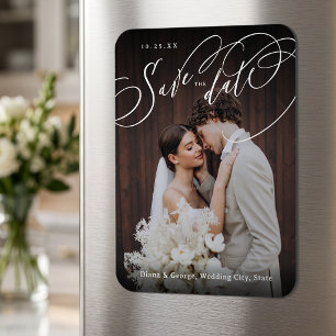 Elegante Wirbelschrift Foto-Hochzeit Termin vormer Magnet