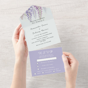 Elegante Wisteria Watercolor Lila Lilac Wedding All In One Einladung