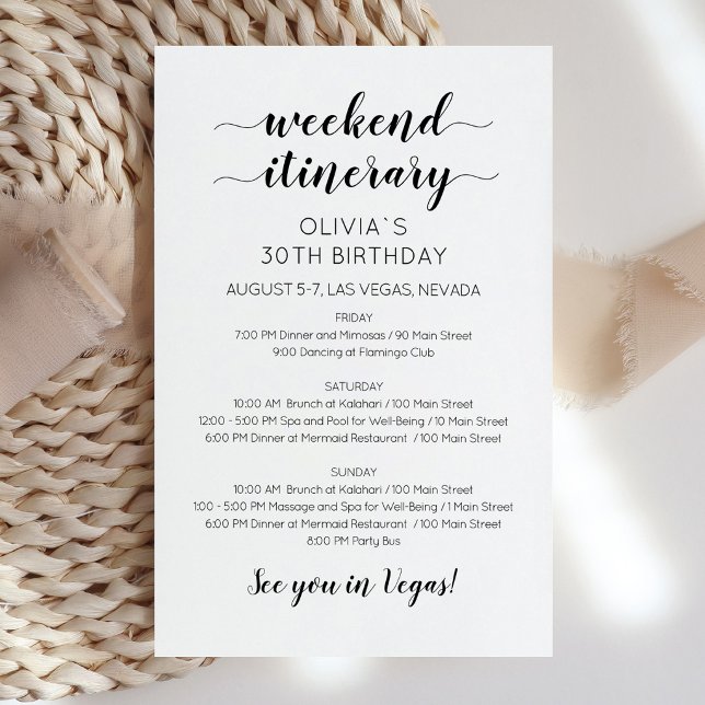 Elegante Wochenend-Geburtstags-Reiseplan-Einladung (Elegant Weekend Birthday Itinerary Invitation)