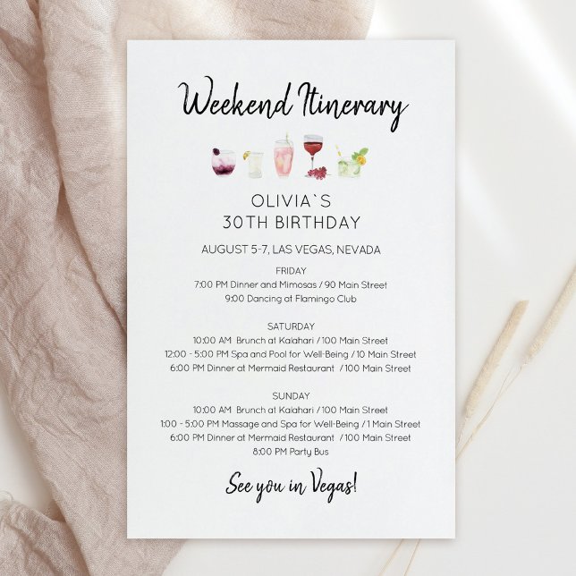 Elegante Wochenend-Geburtstags-Reiseplan-Einladung (Elegant Weekend Birthday Itinerary Invitation)