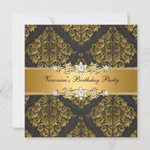 Elegante Womans Gold Black Damask Geburtstagsparty Einladung
