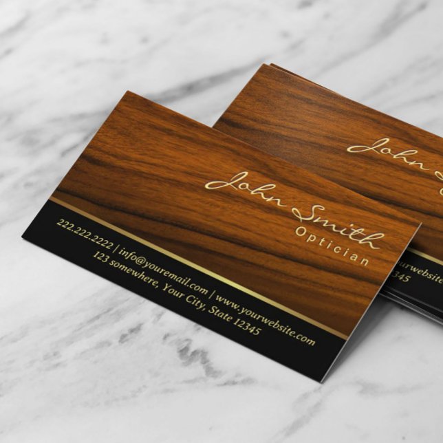 Elegante Wood Grain Optician Business Card Visitenkarte (Von Creator hochgeladen)