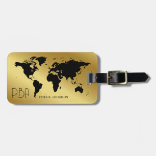 Elegante World Traveller Map Metal Mit Monogramm N Gepäckanhänger