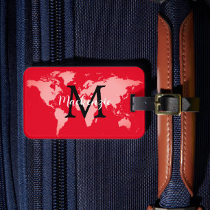 Elegante World Traveller Map Mit Monogramm Name Gepäckanhänger