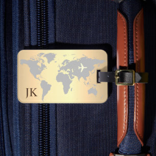 Elegante World Traveller Map Mit Monogramm Name Gepäckanhänger