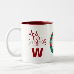 Elegante Wreath Christmas Foto Family Monogram Zweifarbige Tasse