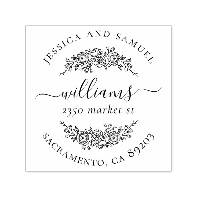 Elegante Wreath Couple Typografy Rücksendeadresse Permastempel (Design)