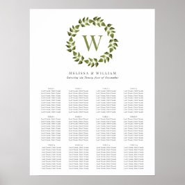 Elegante Wreath Monogram Grüne Hochzeitssessel Poster