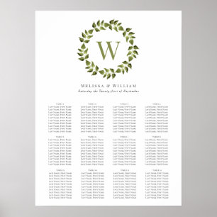 Elegante Wreath Monogram Grüne Hochzeitssessel Poster