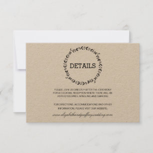Elegante Wreath Rustic Kraft Hochzeitsdetails Einladung