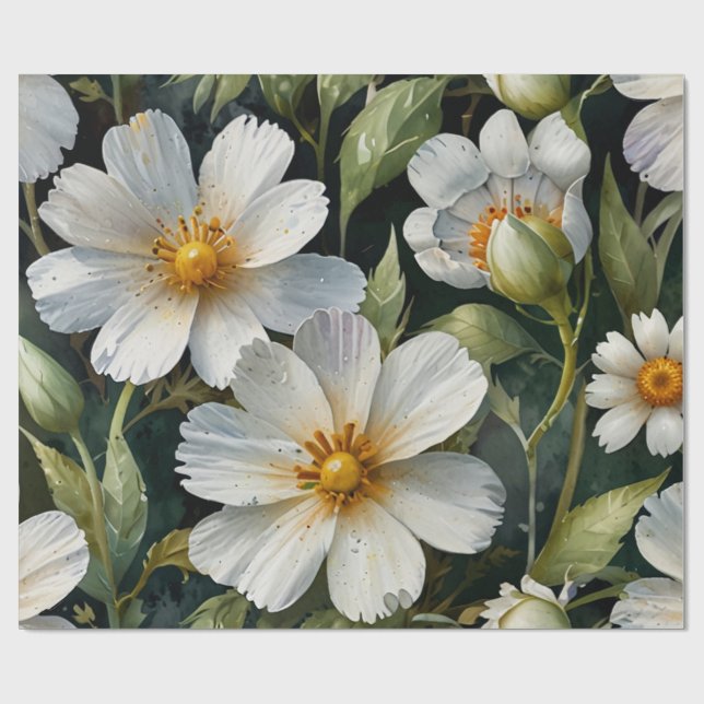 Elegante wundervolle weiße Blumen Aquarell Chic Geschenkpapier (Flach)