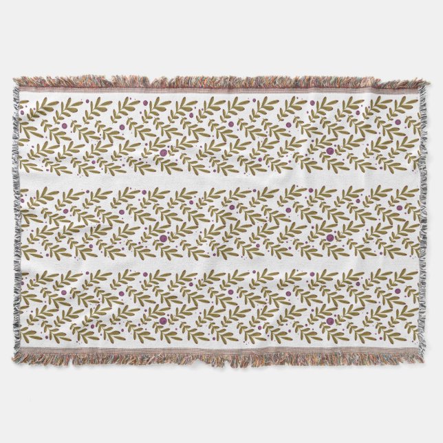 Elegante Wurfdecke mit Blatt- und Beerenmuster  Decke (Vorderseite)