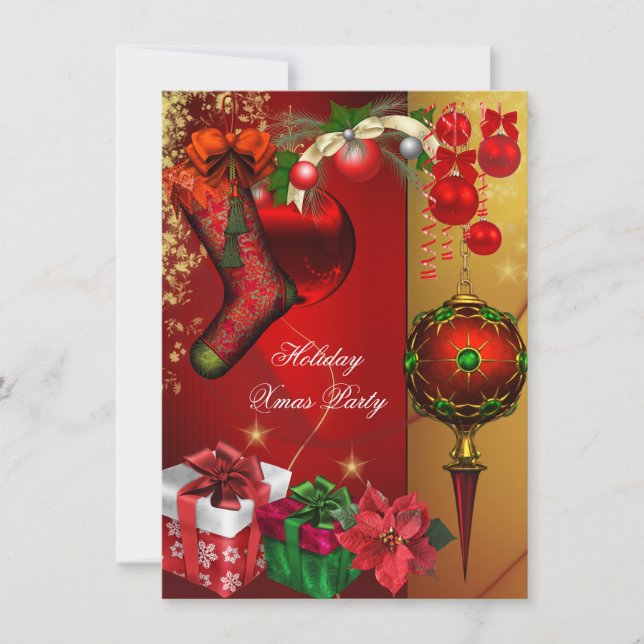 Elegante Xmas Feiertag Party Rotes Gold Geschenke  Einladung (Vorderseite)