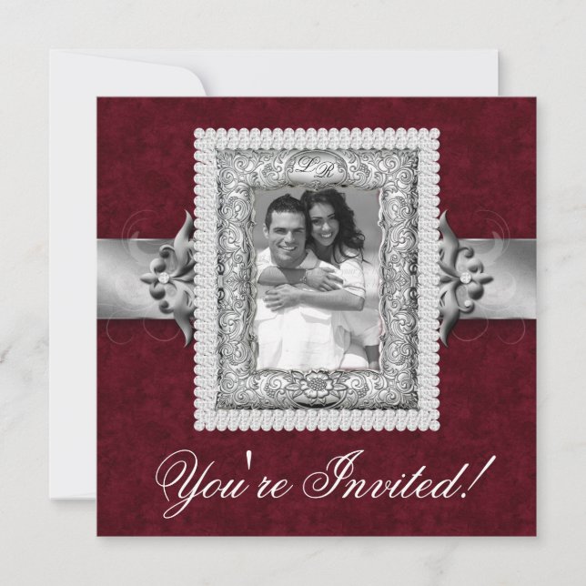 Elegante Xmas Hochzeitsfotovorlage Juwelen Rot Einladung (Vorderseite)