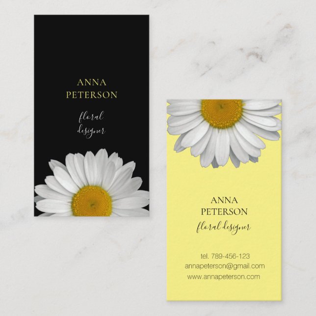 Elegante Yellow Black Daisy Blume Business Card Visitenkarte (Vorne/Hinten)