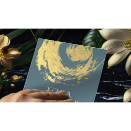 Elegante YOGA Blue & Gold ZEN Symbol Pinselstriche Quadratische Visitenkarte