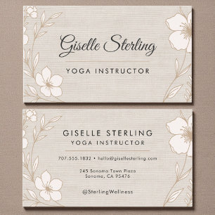 Elegante Yoga-Lehrerin Botanisches Florales Leinen Visitenkarte