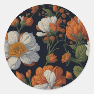 Elegante zarte orange weiße Blüten Blumen Runder Aufkleber