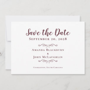 Elegante zarte romantische Kalligrafie Burgunderro Save The Date