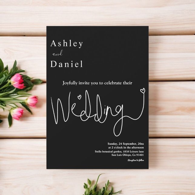 Elegante, zarte Schwarz-Weiß-Moderne Hochzeit Einladung (Von Creator hochgeladen)