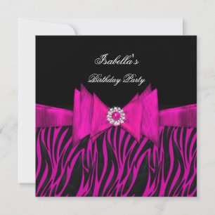 Elegante Zebra-Geburtstagsfeier Hot Pink Schwarz Einladung