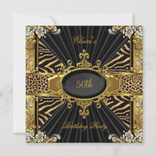 Elegante Zebra Gold Leopard 50. Geburtstagsfeier Einladung