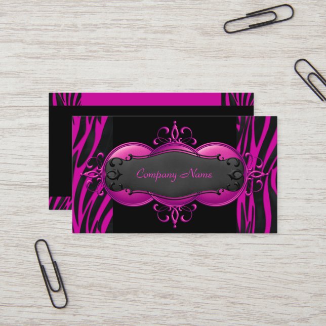 Elegante Zebra Hot Pink Black Boutique Card Visitenkarte (Vorderseite/Rückseite Beispiel)