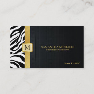 Elegante Zebra-Streifen mit Schwarzem und Gold Visitenkarte