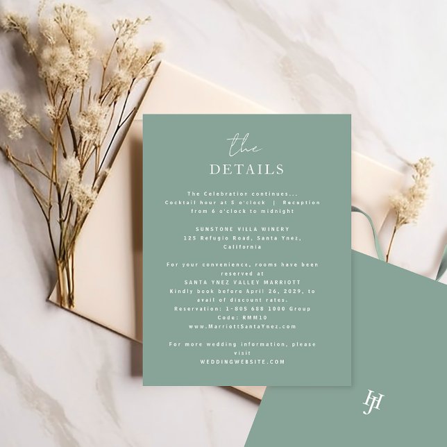 Elegante zeitlose Grüne Hochzeiten Details Begleitkarte (Von Creator hochgeladen)