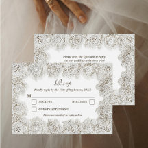 Elegante zeitlose Spitze Rahmen QR-Code Hochzeit 
