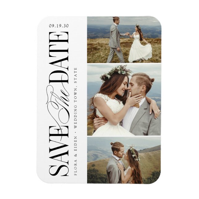 Elegante zeitlose Typografie 3 Foto Save The Date Magnet (Vertikal)