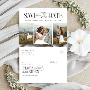 Elegante zeitlose Typografie 3 Foto Save The Date Postkarte