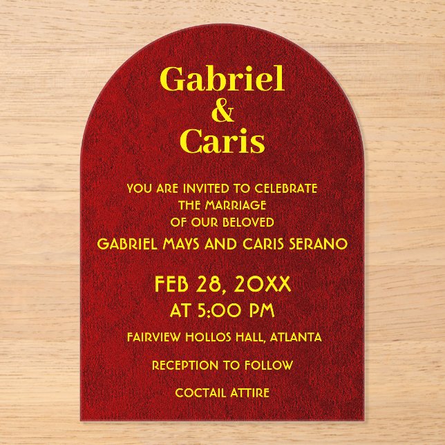 Elegante zeitlose und anspruchsvolle Hochzeit Acryleinladungen (Vorderseite)