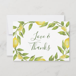 Elegante Zitronen Aquarell Grün Hochzeit Dankeskarte