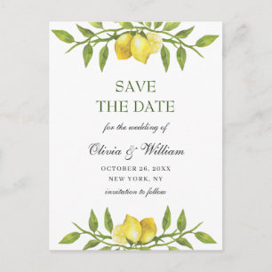 Elegante Zitronen Grün Hochzeit Save The Date Post Postkarte