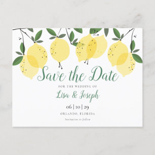 Elegante Zitronen-Grünpflanzen Save-the-Date-Karte Ankündigungspostkarte