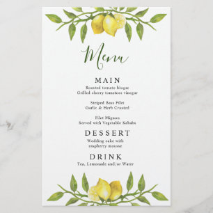 Elegante Zitronen Grünzeug Hochzeitsdinner-Menü