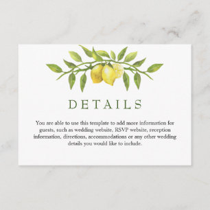 Elegante Zitronen Wasserfarbenwelt Hochzeitsstimmu Begleitkarte