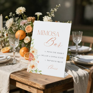 Elegante Zitrus-Blumen-Brautparty-Mimosa-Bar Sockelschild