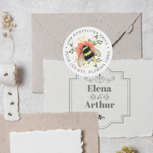 Elegante Zitrus Botanische Hummel Anschrift Runder Aufkleber