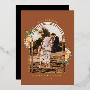 Elegante Zitrusplantage   Boho Save-the-Date-Foto Folieneinladung